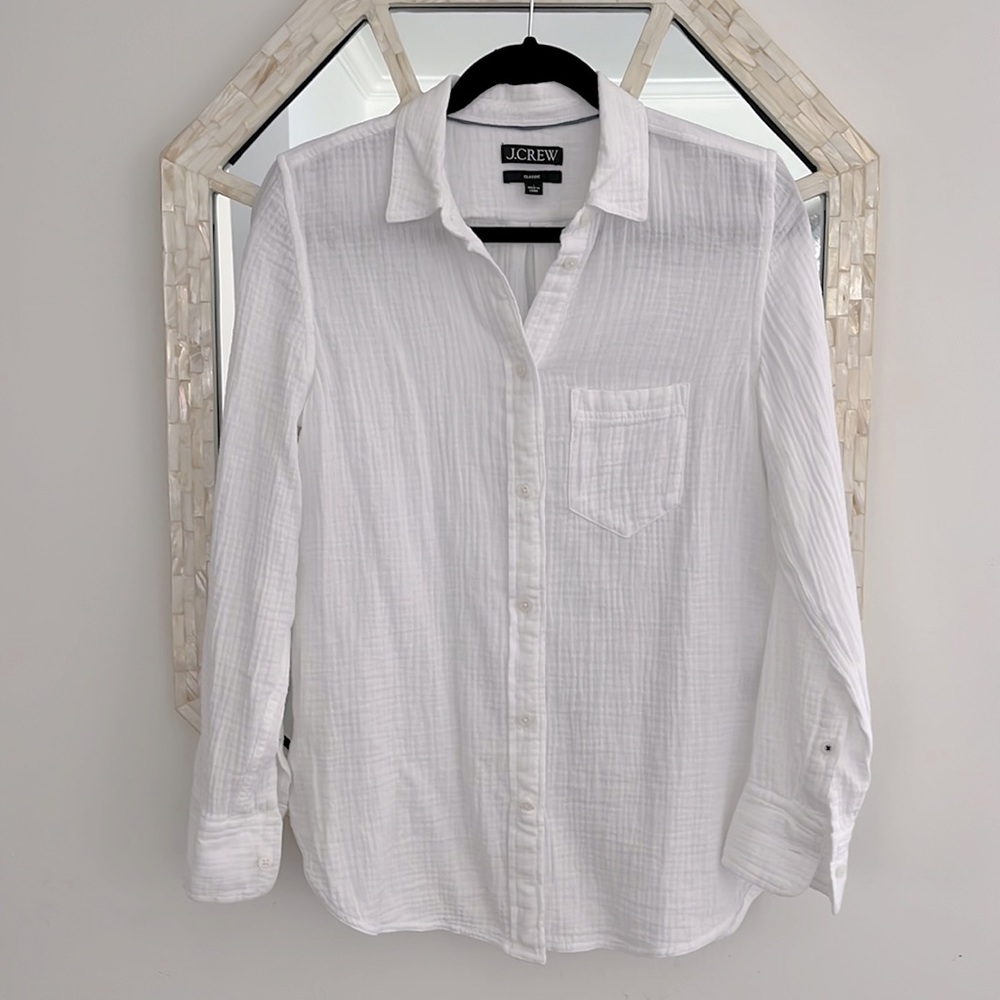 J.Crew White Classic Fit Gauze Shirt Size 2
